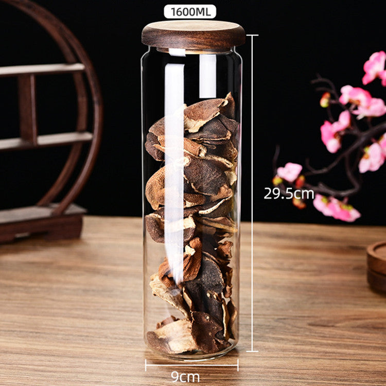 Glass sealed jar wooden lid kitchen universal storage jar coffee and flower tea display storage jar - V.I.P Digital Presence