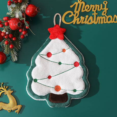 Christmas coral fleece hand towel hanging type absorbent quick drying cloth, kitchen and bathroom hand towel pendant - V.I.P Digital Presence