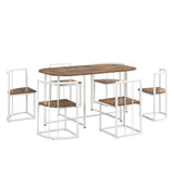 TOPMAX Modern 7-Piece Dining Table Set with Faux Marble Compact 55Inch Kitchen Table Set for 6  White+Cherry