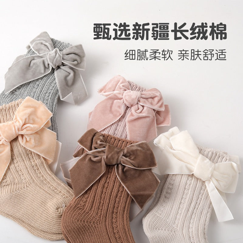 Calcetines gruesos de aguja para bebé, calcetines de otoño e invierno, calcetines cortos de longitud media para niños y niñas, calcetines de felpa de princesa