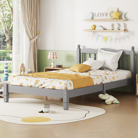Twin Bed with Column-Decoration Headboard, with Bed Slats,Grey - V.I.P Digital Presence