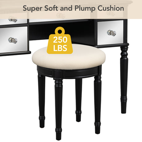 GO 43" Dressing Table Set with Mirrored Drawers and Stool, Tri-fold Mirror, Makeup Vanity Set for Bedroom, Black - V.I.P Digital Presence
