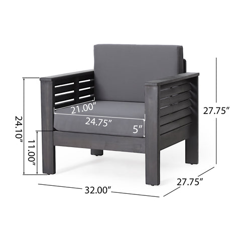 Outdoor Acacia Wood Club Chairs with Cushions, Dark Gray, 27.75"D x 32"W x 27.75"H - V.I.P Digital Presence