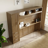Full Size Murphy Bed with Wardrobe, Drawers and Open Shelves, Antique Grey - V.I.P Digital Presence