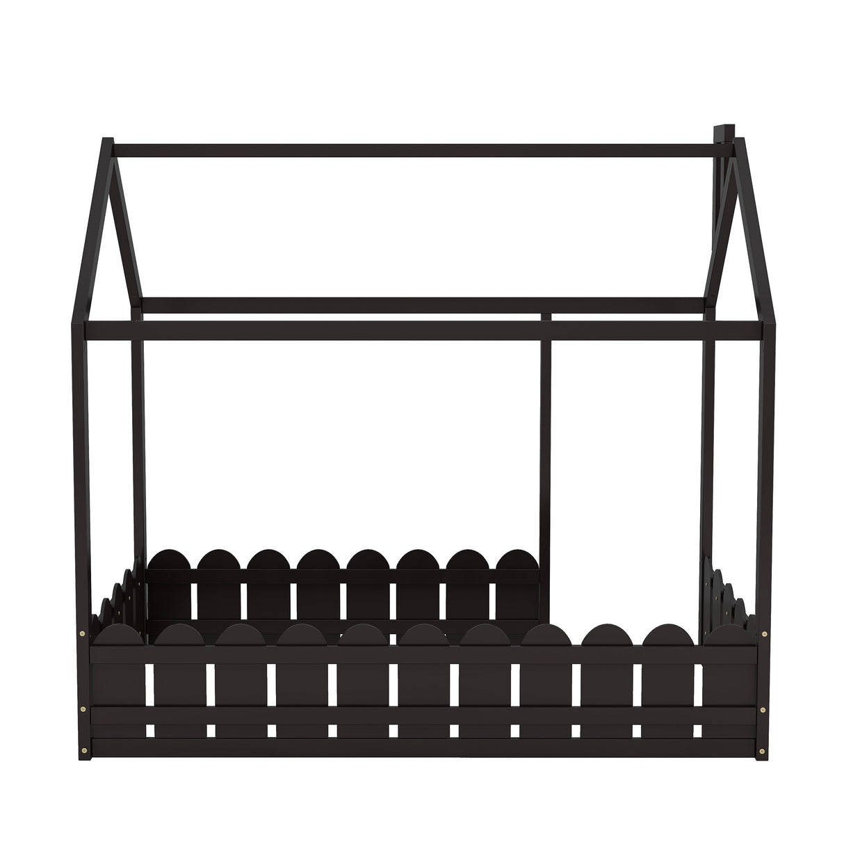 {Slats are not included}Twin Size Wood Bed House Bed Frame with Fence for KidsTeens Girls Boys