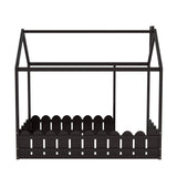 {Slats are not included}Twin Size Wood Bed House Bed Frame with Fence for KidsTeens Girls Boys