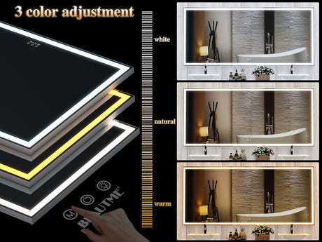 72X32 inch large LED bathroom mirror wall mounted mirror with 3 color modes, aluminum frame wall mounted light, full body mirror - V.I.P Digital Presence