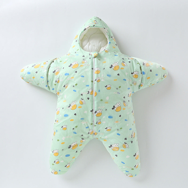 Saco de dormir para bebé, diseño de estrella de mar y cordero, con algodón grueso y cálido, acolchado antipatadas.