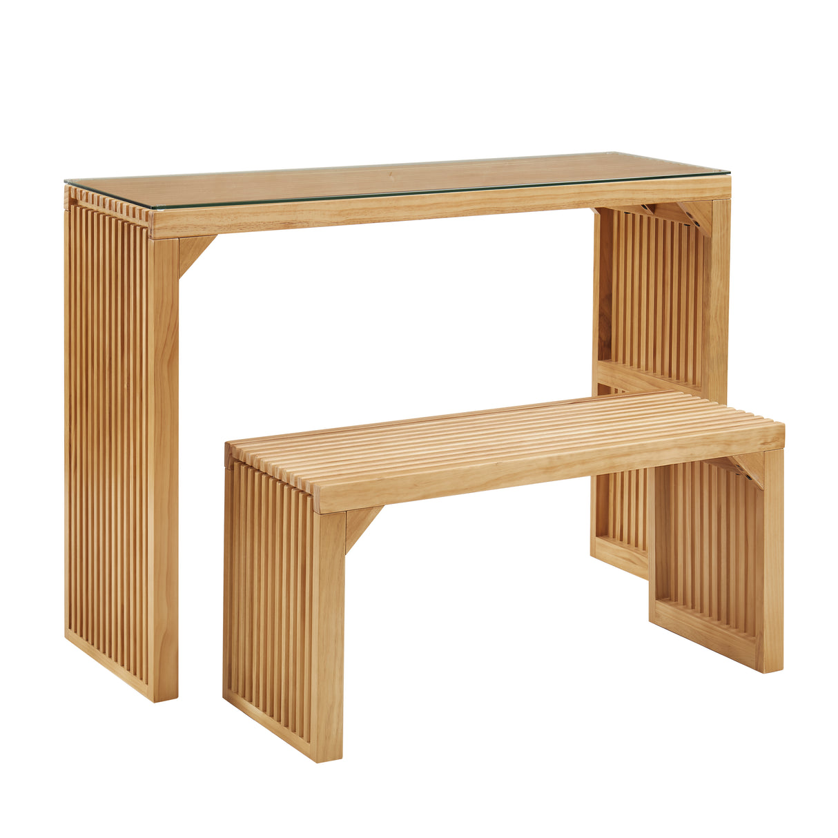 Dining Bench and Table, Pine Indoor Wood Bench for Entryway,Living Room,Kitchen and Bedroom Table (Nature, Long Bench & Table) - V.I.P Digital Presence