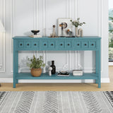 TREXM Rural Entrance Console Table 60 "Long Sofa Table with Two Different Size Drawers and Bottom Shelves for Storage (Turquoise