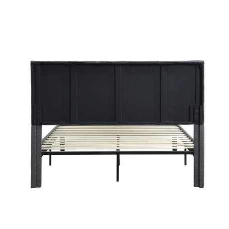 Queen Size Upholstered Platform Bed Frame Wood Slat Support Grey - V.I.P Digital Presence