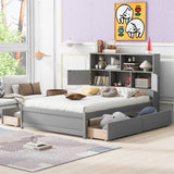Full Size Platform Bed with Storage Headboard, Charging Station and 4 Drawers, Gray - V.I.P Digital Presence