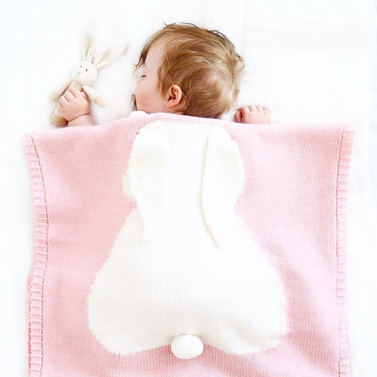Nueva manta con orejas de conejo, manta tridimensional de conejo, manta de punto para niños, manta para bebé