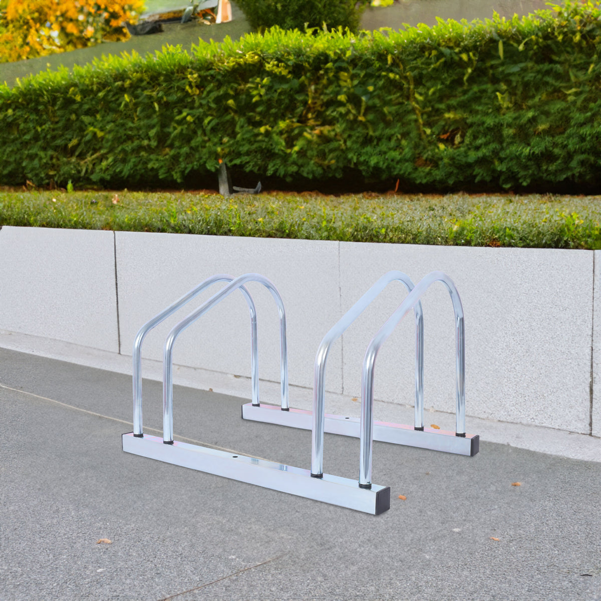 2 bicycle ground bike parking racks 22-28 inch wheel supports, maximum tire width 2.15 inches, galvanized - V.I.P Digital Presence
