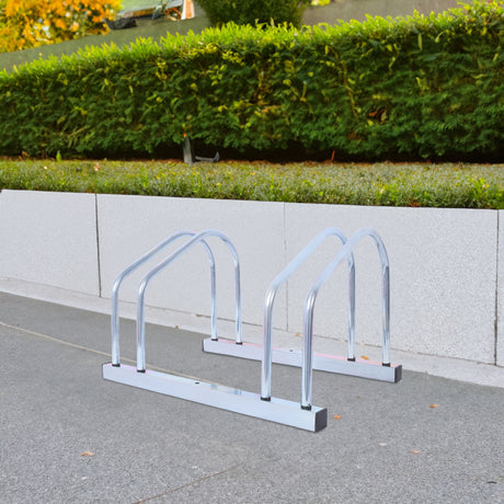 2 bicycle ground bike parking racks 22-28 inch wheel supports, maximum tire width 2.15 inches, galvanized - V.I.P Digital Presence