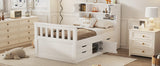 Twin Size Captain Platform Bed Frame with Storage Bookcases and Shelves,Four Drawers,White - V.I.P Digital Presence