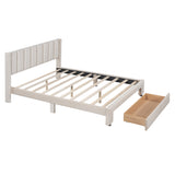 Queen Size Storage Bed Velvet Upholstered Platform Bed with a Big Drawer - Beige - V.I.P Digital Presence