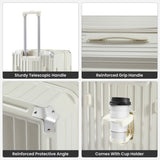 Luggage Set 4 pcs (20"/24"/29"/Travel Bag), PC+ABS Durable Lightweight Luggage with Collapsible Cup Holder、 TSA Lock, White