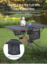 Mesa plegable ultraligera para acampar al aire libre, portátil, para barbacoa, picnic, con agujero para taza y bolsa para teléfono móvil, mesa pequeña