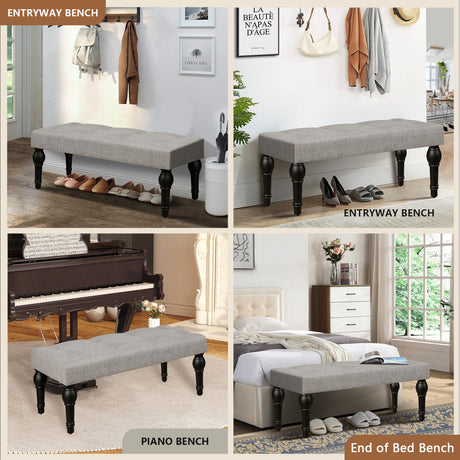 Ottoman Bench 4-thickened Roman Column Feet French Upholstered Bedside Bench For Bedroom Living Room Entryway - V.I.P Digital Presence