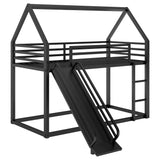 Twin over Twin House Bunk Bed with Ladder and Slide,Black - V.I.P Digital Presence