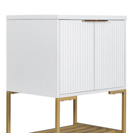 24" Bathroom Vanity with Sink, Bathroom Vanity Cabinet with Two Doors and Gold Metal Frame, Open Storage Shelf, White - V.I.P Digital Presence