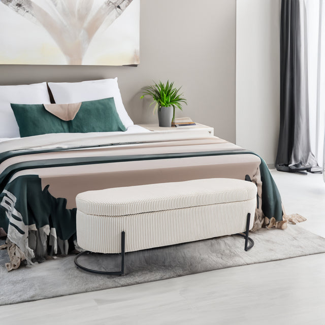 COOLMOR storage Ottoman chair with safety hinge and soft cushion fabric storage Ottoman stool (beige) - V.I.P Digital Presence