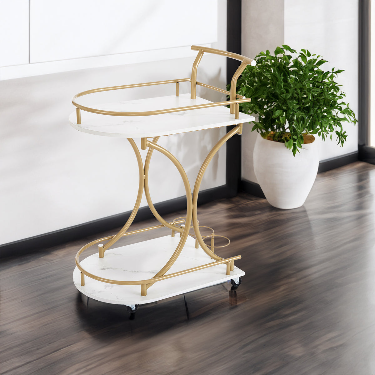 Double decker bar cart, mobile bar service cart, kitchen industrial style wine cart, beverage cart with wine rack and glass rack - V.I.P Digital Presence