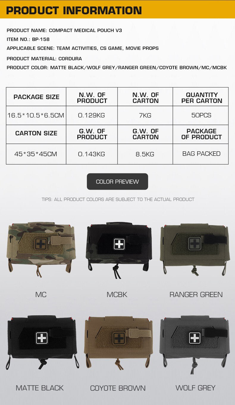 Compact Trauma Bag V3 GEN3 Style Agilit MD2 IFAK Tactical Medical First Aid Bag for Hunting Vest Plate Carrier Belt - V.I.P Digital Presence