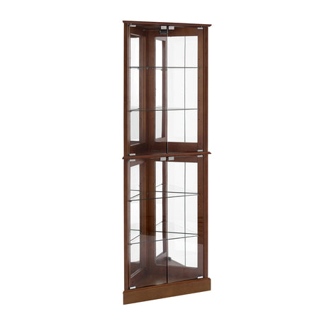 Corner Curio Dispaly Cabinet with Lights, Adjustable Tempered Glass Shelves, Mirrored Back,Walnut(E26 light bulb not included) - V.I.P Digital Presence
