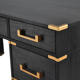 70 inch classic and traditional executive desk with metal trim, writing desk with 2 file drawers, USB ports, and sockets, black - V.I.P Digital Presence