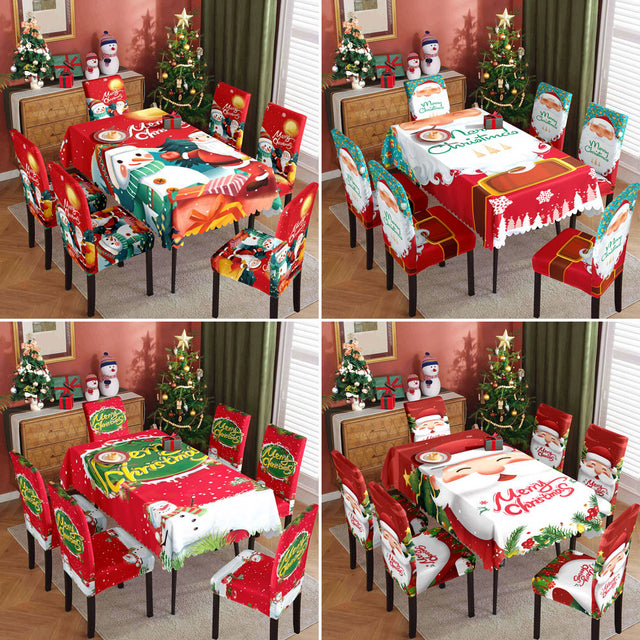 Christmas Waterproof Printed Tablecloth Restaurant Home Printed Chair Cover Christmas Tablecloth Chair Cover Decorative Set - V.I.P Digital Presence