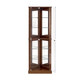 Corner Curio Dispaly Cabinet with Lights, Adjustable Tempered Glass Shelves, Mirrored Back,Walnut(E26 light bulb not included) - V.I.P Digital Presence