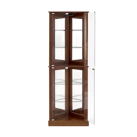 Corner Curio Dispaly Cabinet with Lights, Adjustable Tempered Glass Shelves, Mirrored Back,Walnut(E26 light bulb not included) - V.I.P Digital Presence