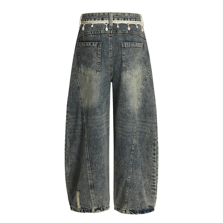 Punk Retro Washed Distressed Denim Wide-Leg Pants Men's Trendy Unique Design Loose Fit Flared Trousers - V.I.P Digital Presence