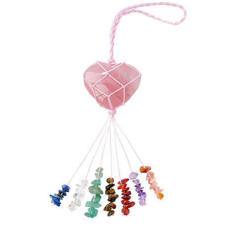 Pink Crystal Love Pendant Pink Crystal Original Stone Heart shaped Peach Heart Colorful Crushed Stone Tassel Pendant - V.I.P Digital Presence