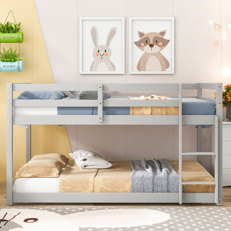 Twin over Twin Floor Bunk Bed,Grey - V.I.P Digital Presence