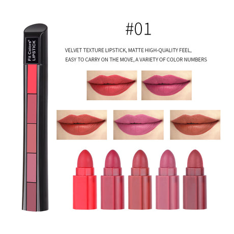 Fit Colors Matte 5-Color Lipstick Combination 5 Matte Velvet Color Non-Stick Cup Lip Gloss Lipstick - V.I.P Digital Presence