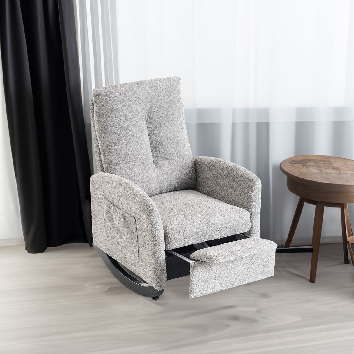 Accent Rocking Chair with Footrest High Back Rubber Wood Rocking Legs Bedroom Living Space - V.I.P Digital Presence