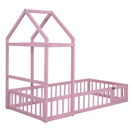 Wooden Twin Size Children's Bed with Detachable Headboard and Integrated Clothes Drying Rack, Pink - V.I.P Digital Presence