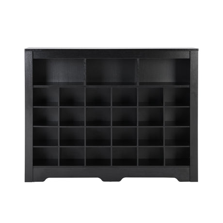 ONTREND Sleek Design 24 shoe cabinet, modern shoe cabinet with curved base, high-quality multifunctional side panel, black - V.I.P Digital Presence