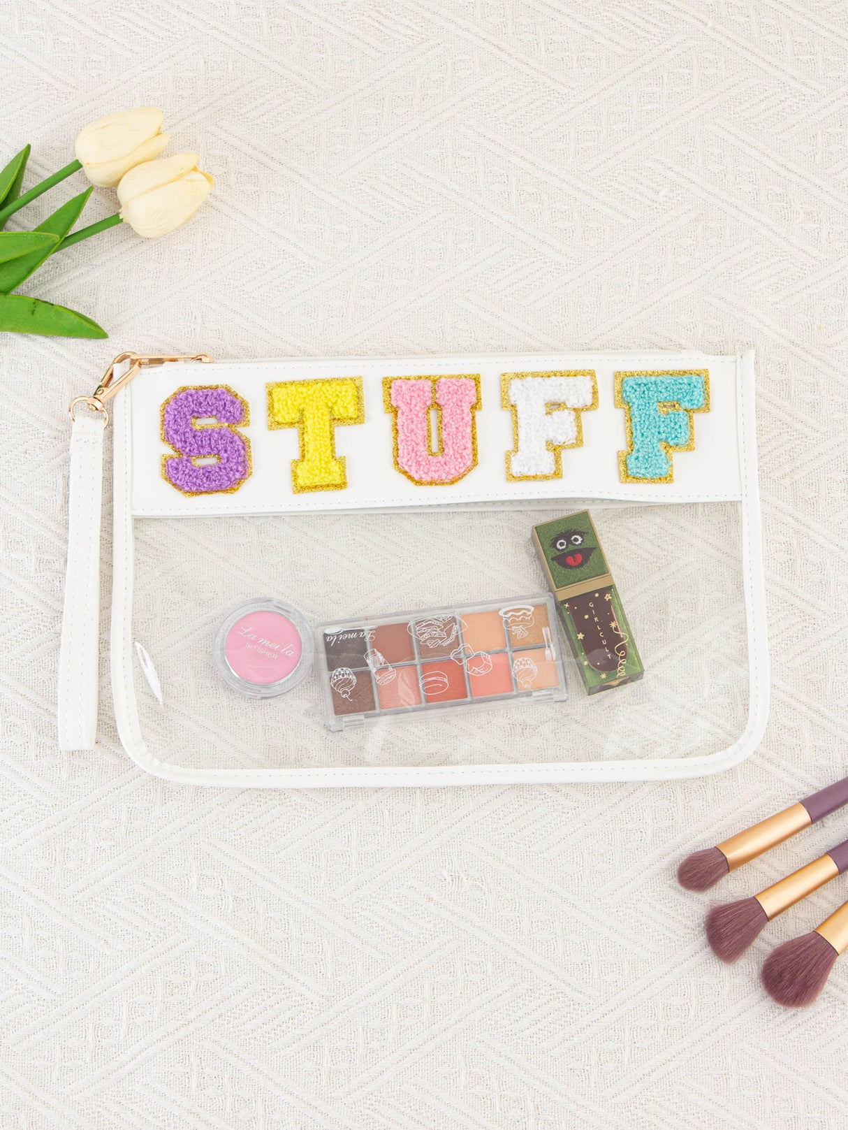 Snack sac de rangement transparent PVC zip pochette broderie lettre Hand Makeup Pack portable pu sac de toilette étanche - V.I.P Digital Presence