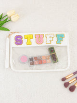 Snack sac de rangement transparent PVC zip pochette broderie lettre Hand Makeup Pack portable pu sac de toilette étanche - V.I.P Digital Presence