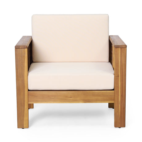 Outdoor Acacia Wood Club Chairs with Cushions, Teak+Beige, 27.75"D x 32"W x 27.75"H - V.I.P Digital Presence
