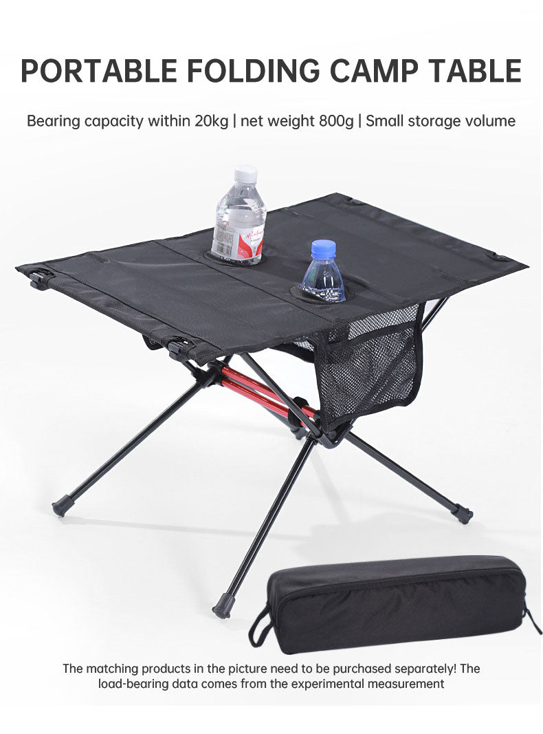 Mesa plegable ultraligera para acampar al aire libre, portátil, para barbacoa, picnic, con agujero para taza y bolsa para teléfono móvil, mesa pequeña