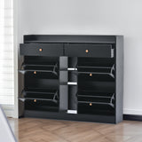 ONTREND modern shoe cabinet with 4 flipped drawers, multifunctional double-layer shoe storage with drawers, black. - V.I.P Digital Presence