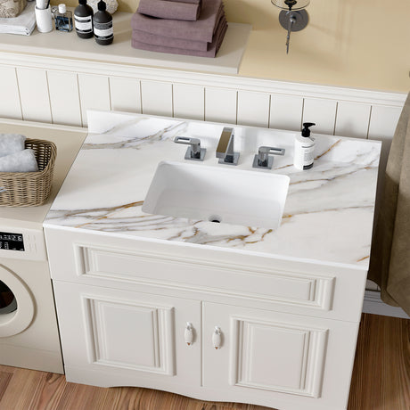 43 inch marble countertop with base rectangular central sink and 4-inch high splash guard, pre drilled 8-inch faucet hole ，white - V.I.P Digital Presence