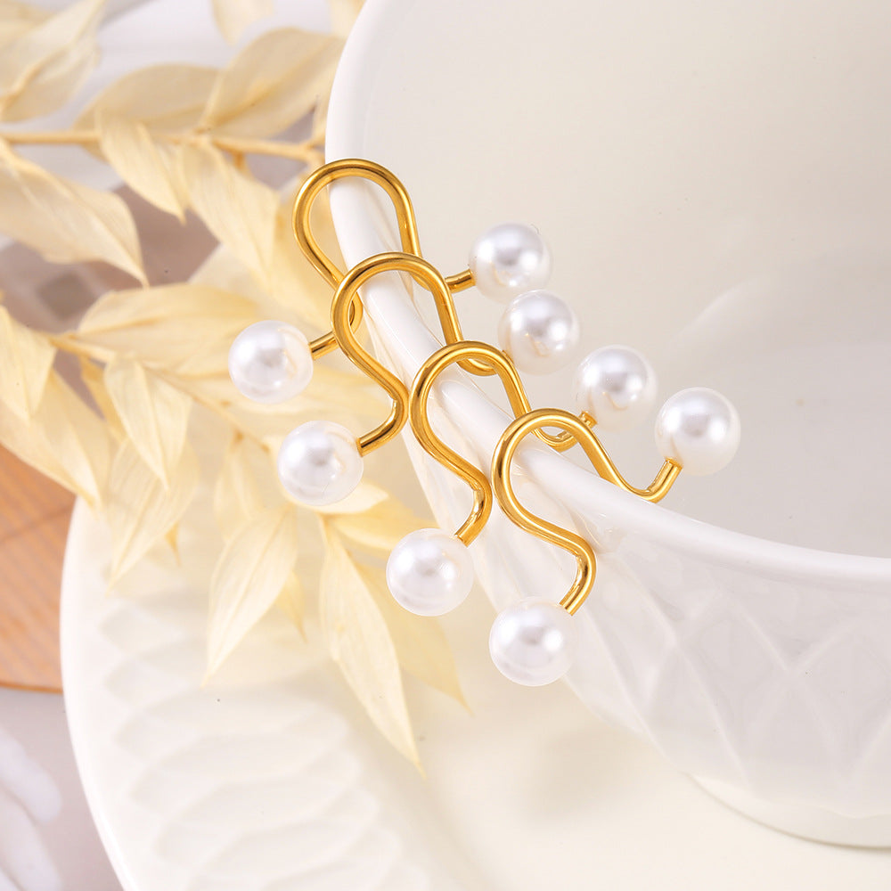 titanium steel Imitation Pearl Cuff Earrings - V.I.P Digital Presence