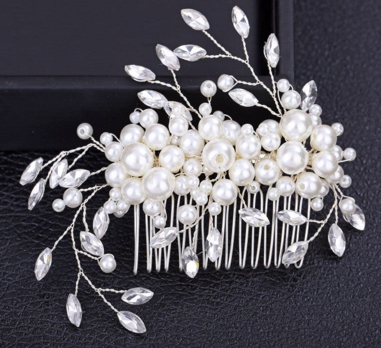 Handmade pearl flower inlaid with diamonds full of diamond comb comb - V.I.P Digital Presence