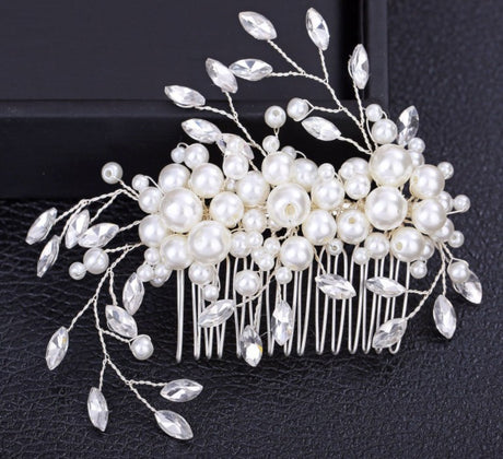 Handmade pearl flower inlaid with diamonds full of diamond comb comb - V.I.P Digital Presence